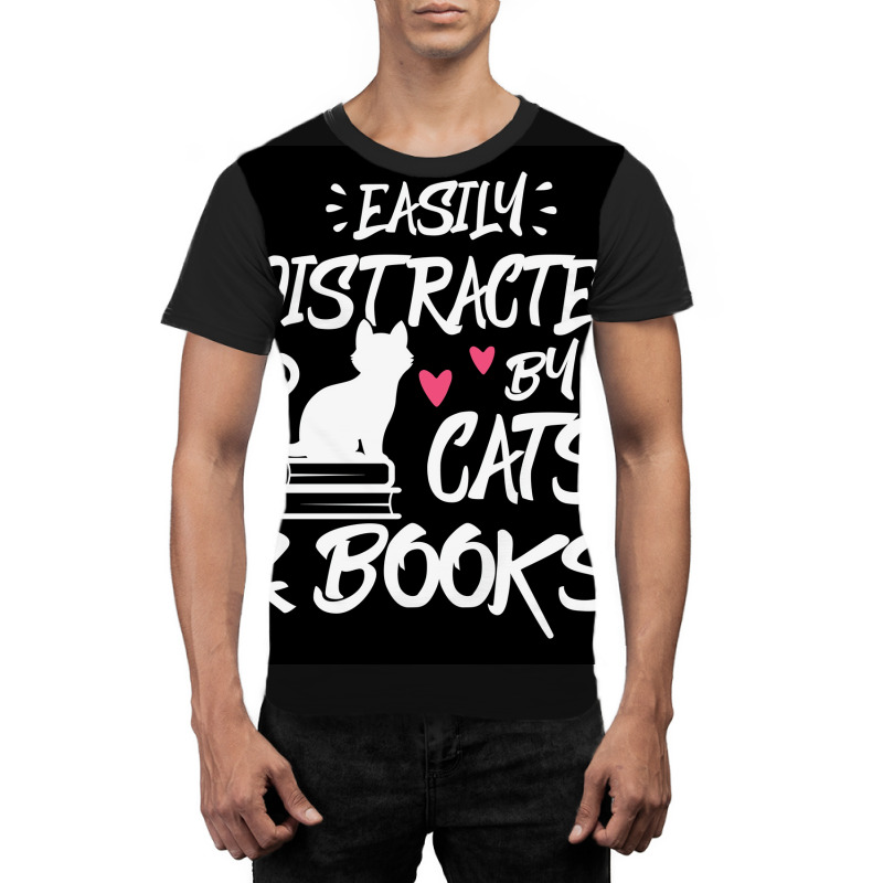 Easily Distracted By Cats And Books Poster Green Graphic T-shirt by globossterkyc | Artistshot