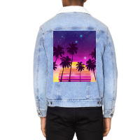 Incredibly Vibrant Sunset Synthwave Unisex Sherpa-lined Denim Jacket | Artistshot