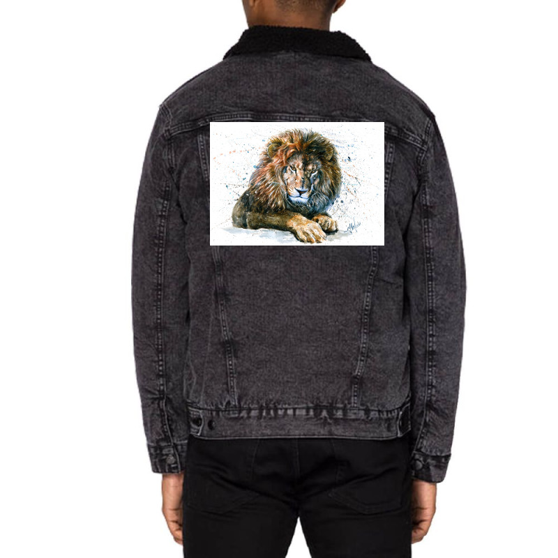 Lion 3 Poster Blue Unisex Sherpa-lined Denim Jacket | Artistshot