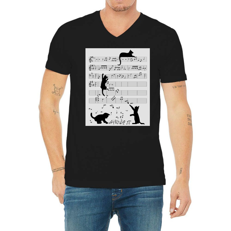 Musical Cat Kitten Music Clef Poster Copy V-Neck Tee by gremowakeri | Artistshot