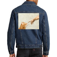 Indie Aesthetic Michaelangelo Creation Cat Art Cute Y2k 90s   Cute Ora Men Denim Jacket | Artistshot