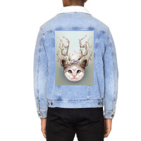 Kitten Horns Up Poster Aesthetic Unisex Sherpa-lined Denim Jacket | Artistshot