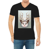 Kitten Horns Up Poster Aesthetic V-neck Tee | Artistshot