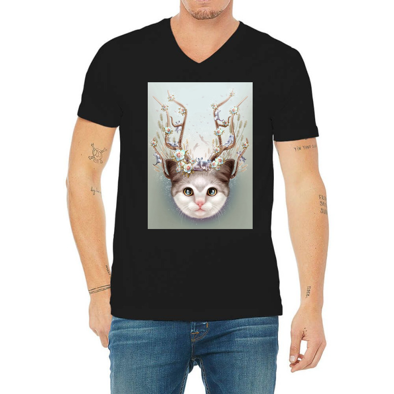 Kitten Horns Up Poster Aesthetic V-neck Tee | Artistshot