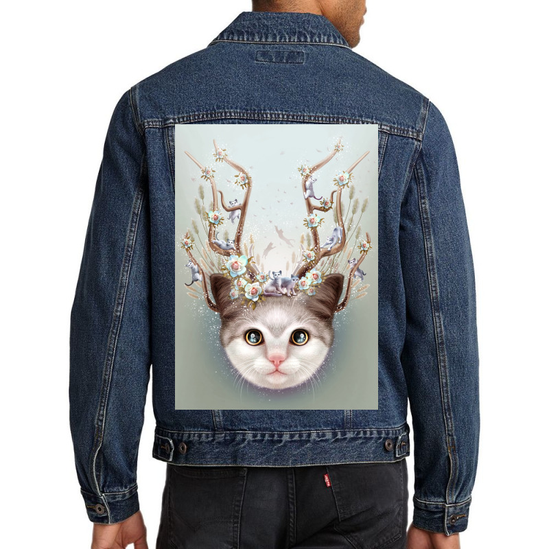 Kitten Horns Up Poster Aesthetic Men Denim Jacket | Artistshot