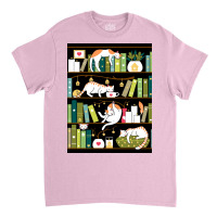 Library Cats Whimsical Cats On The Book Shelves Poster Classic T-shirt | Artistshot