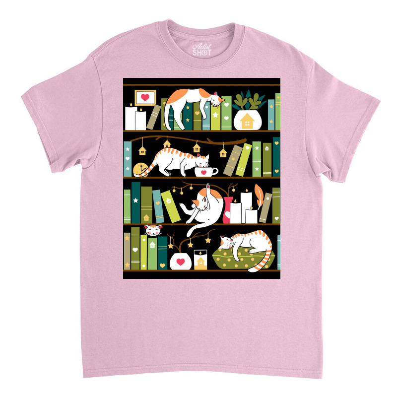 Library Cats Whimsical Cats On The Book Shelves Poster Classic T-shirt | Artistshot