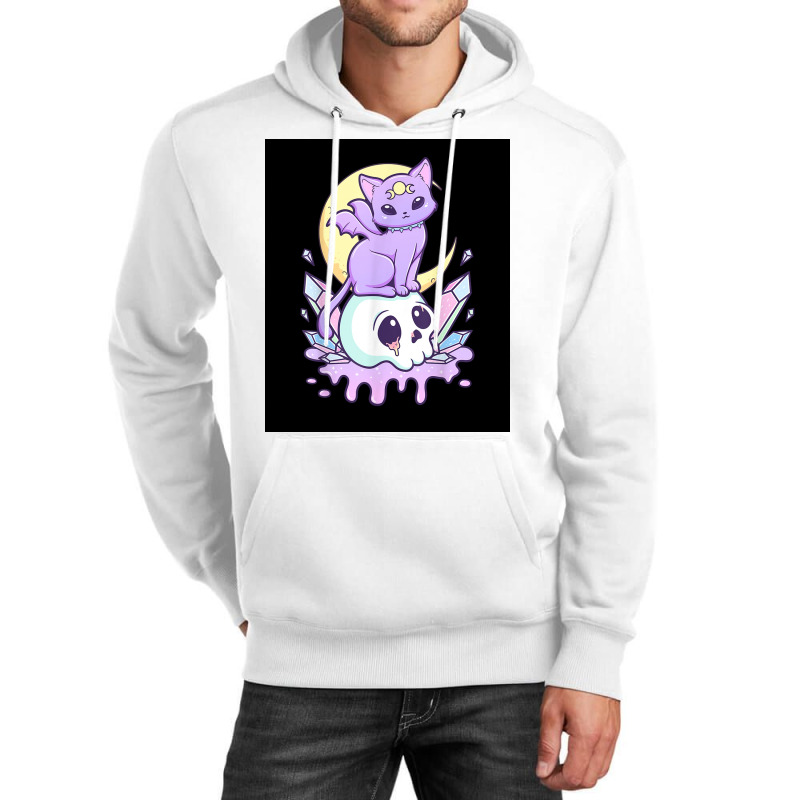 Kawaii Pastel Goth Cute Creepy Witchy Cat And Skull Poster Quote Unisex Hoodie by globossterkyc | Artistshot