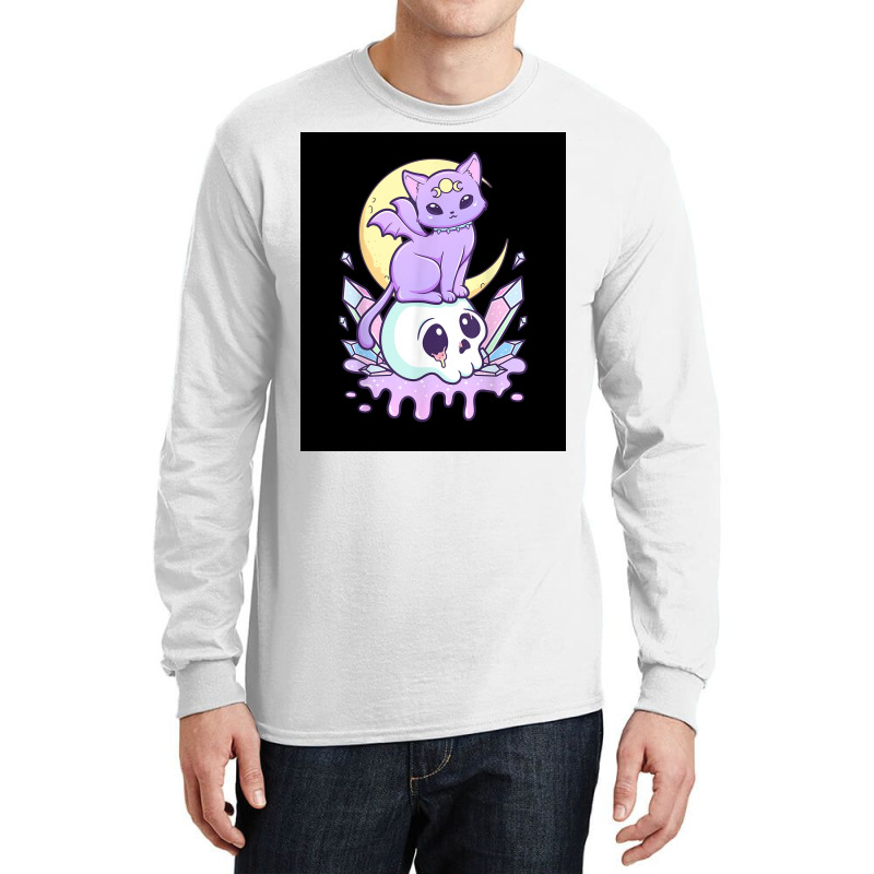 Kawaii Pastel Goth Cute Creepy Witchy Cat And Skull Poster Quote Long Sleeve Shirts by globossterkyc | Artistshot