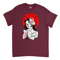 Japanese Geisha Samurai Fox Mask Red Sun Classic T-shirt | Artistshot