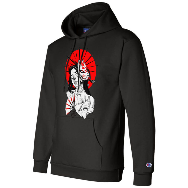 Japanese Geisha Samurai Fox Mask Red Sun Champion Hoodie | Artistshot