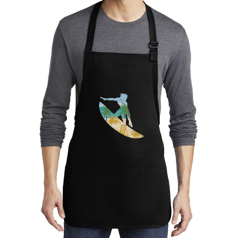 Beach Surf Beautiful Sunset Digital Art Graphic Vector T Medium-length Apron | Artistshot