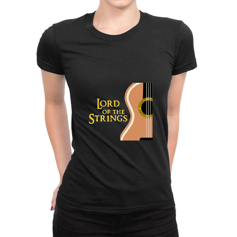 Lord Of The Strings Funny Guitar Design Ladies Fitted T-Shirt by JennyDammarell | Artistshot