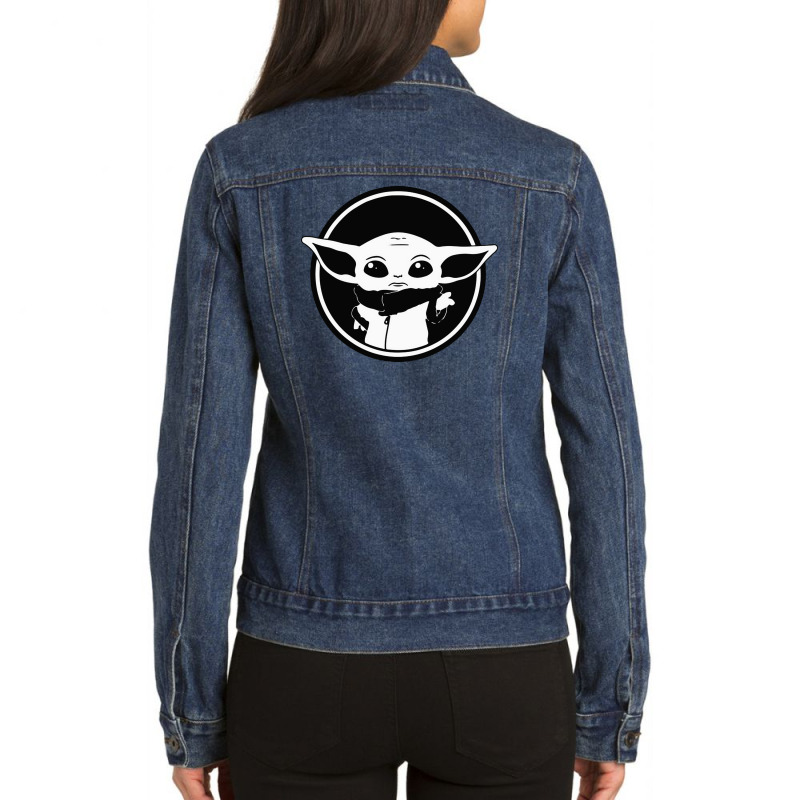 Baby Yoda Black And White Ladies Denim Jacket by Dorothy Tees | Artistshot