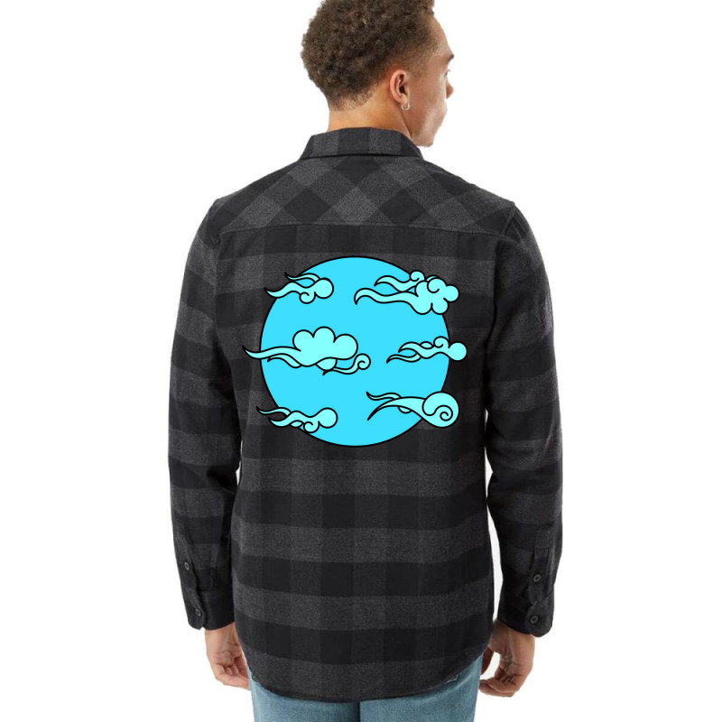 Japanese Wind Clouds Line Art Sky Blue Flannel Shirt | Artistshot