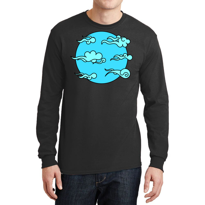 Japanese Wind Clouds Line Art Sky Blue Long Sleeve Shirts | Artistshot