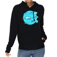 Japanese Wind Clouds Line Art Sky Blue Lightweight Hoodie | Artistshot