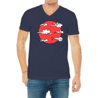 Japanese Wind Clouds Line Art With Red Sun And White Clouds V-neck Tee | Artistshot