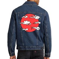 Japanese Wind Clouds Line Art With Red Sun And White Clouds Men Denim Jacket | Artistshot