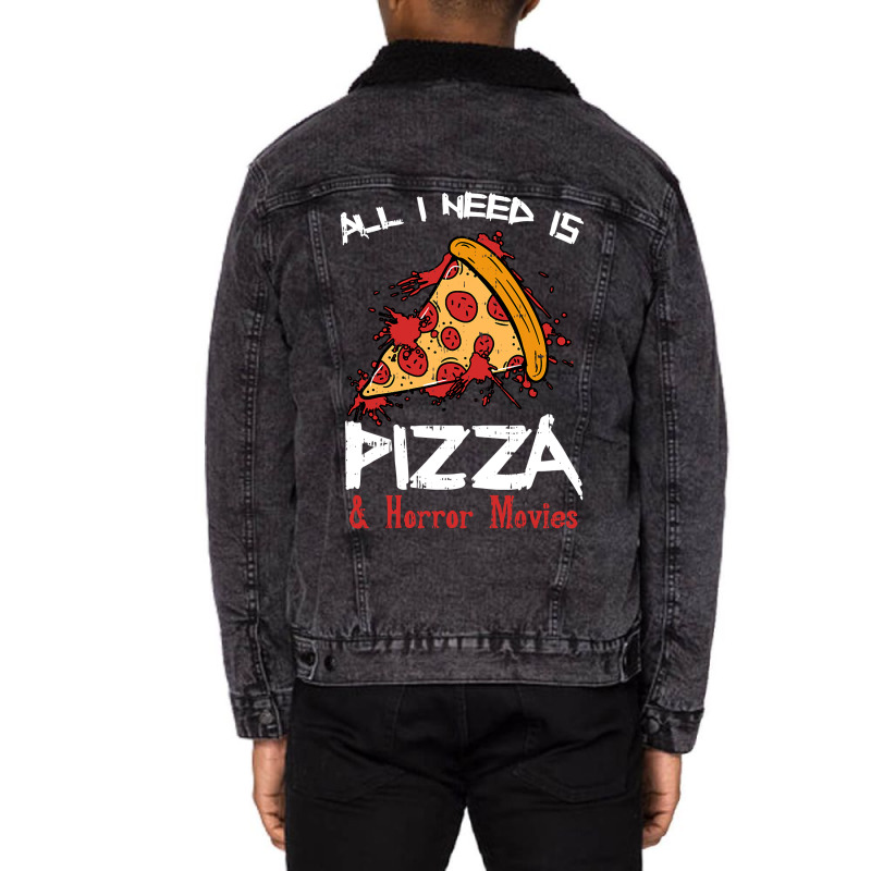 Bloody Pizza Horror Movies Costume Funny Food Halloween Gift Unisex Sherpa-lined Denim Jacket | Artistshot