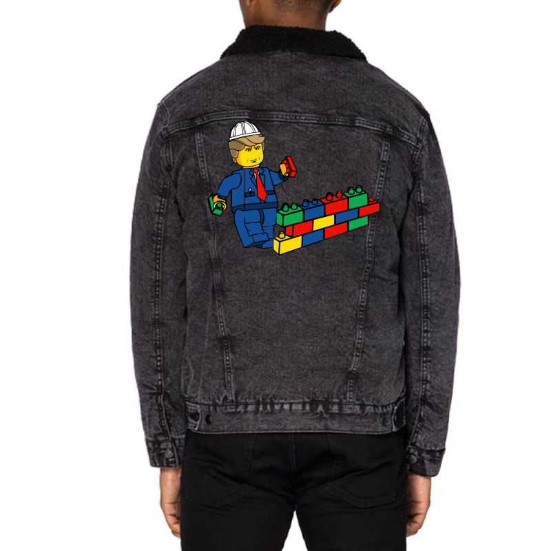 Build The Wall Funny President Unisex Sherpa-Lined Denim Jacket by keehanquakera | Artistshot