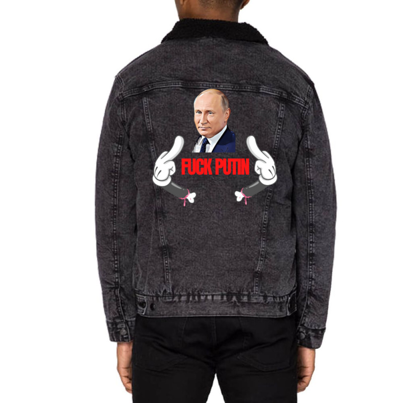 Fuck Putin   Red Unisex Sherpa-Lined Denim Jacket by oregonreamer5 | Artistshot