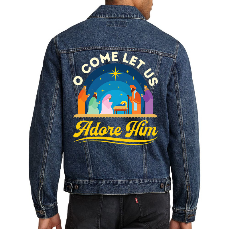 O Come Let Us Adore Him Christmas Nativity Jesus Christian Men Denim Jacket by thuhuong | Artistshot