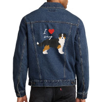 I Love My Black & Tan Australian Shepherd Dog Lover Men Denim Jacket | Artistshot