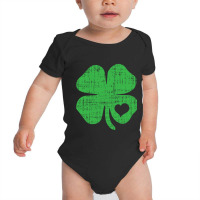 Green Four Leaf Clover Heart  St Patricks Day Pullover Baby Bodysuit | Artistshot