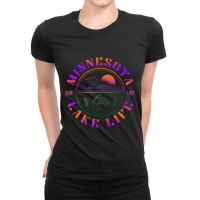 Hot Trend Minnesota Lake Life With Loon, Walleye, And Sunset Ladies Fitted T-shirt | Artistshot