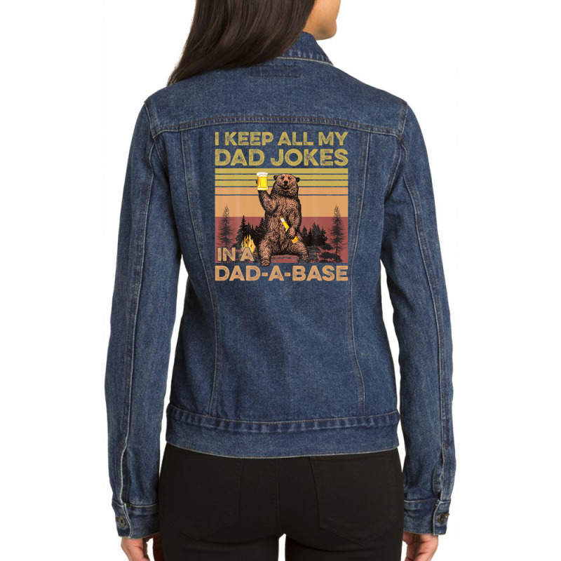 Fathers Day Dad Bod I Keep All My Dad Jokes In A Dad-a-base Ladies Denim Jacket by areiasmernelz | Artistshot