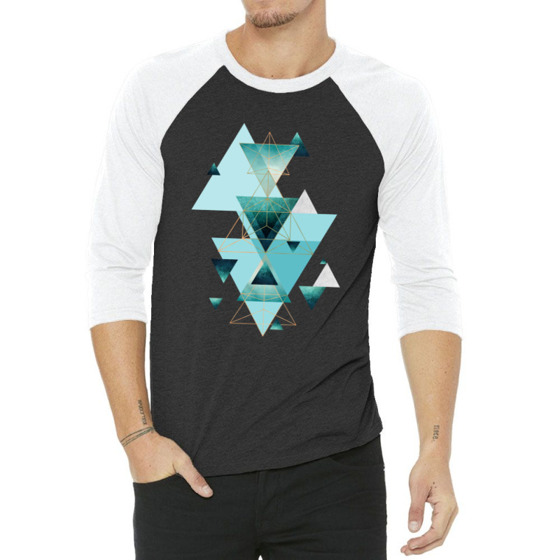 Geometric Triangle Compilation In Teal 3/4 Sleeve Shirt | Artistshot