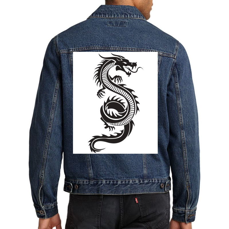 Chinese Dragon Black And White Poster Love Men Denim Jacket | Artistshot