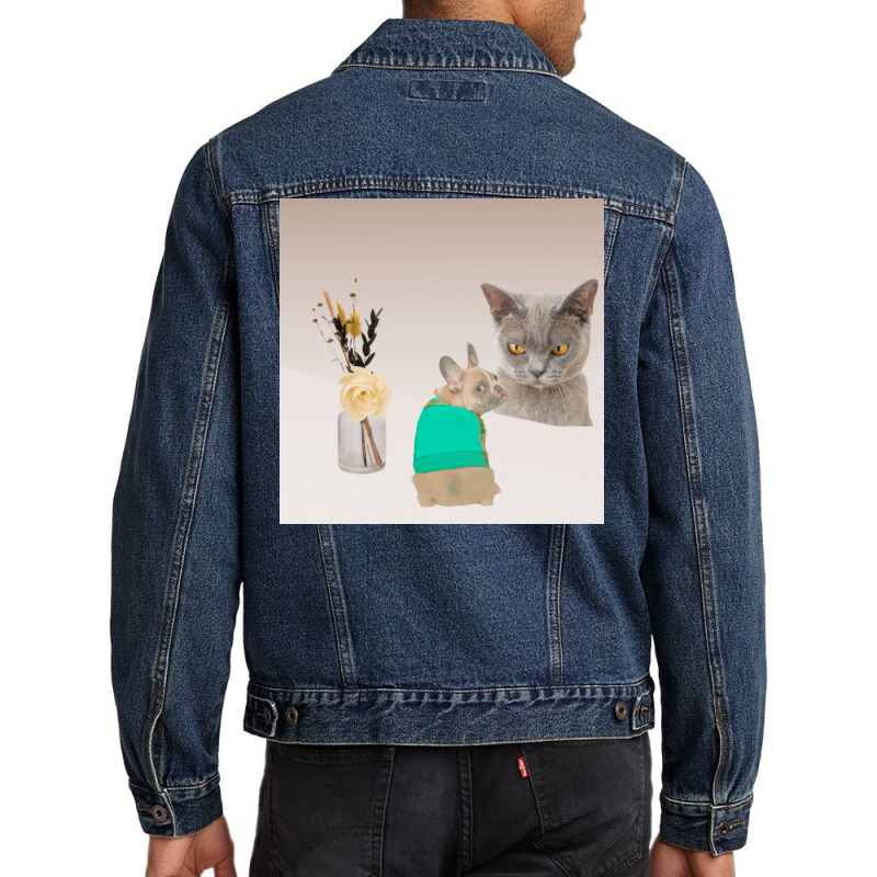 Beautiful Sitting Pug Dog Oil Painting Design Poster Aesthetic Men Denim Jacket | Artistshot