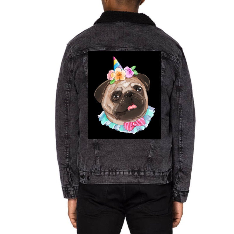 Cute Pug Dog Poster Aesthetic Unisex Sherpa-lined Denim Jacket | Artistshot