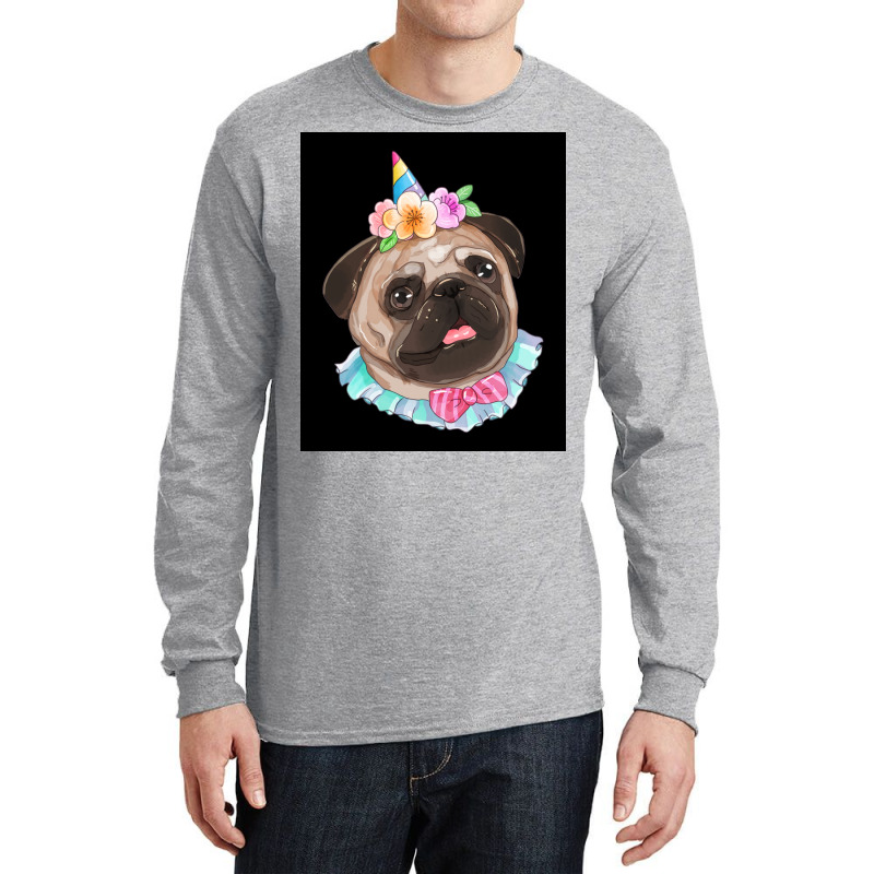 Cute Pug Dog Poster Aesthetic Long Sleeve Shirts | Artistshot