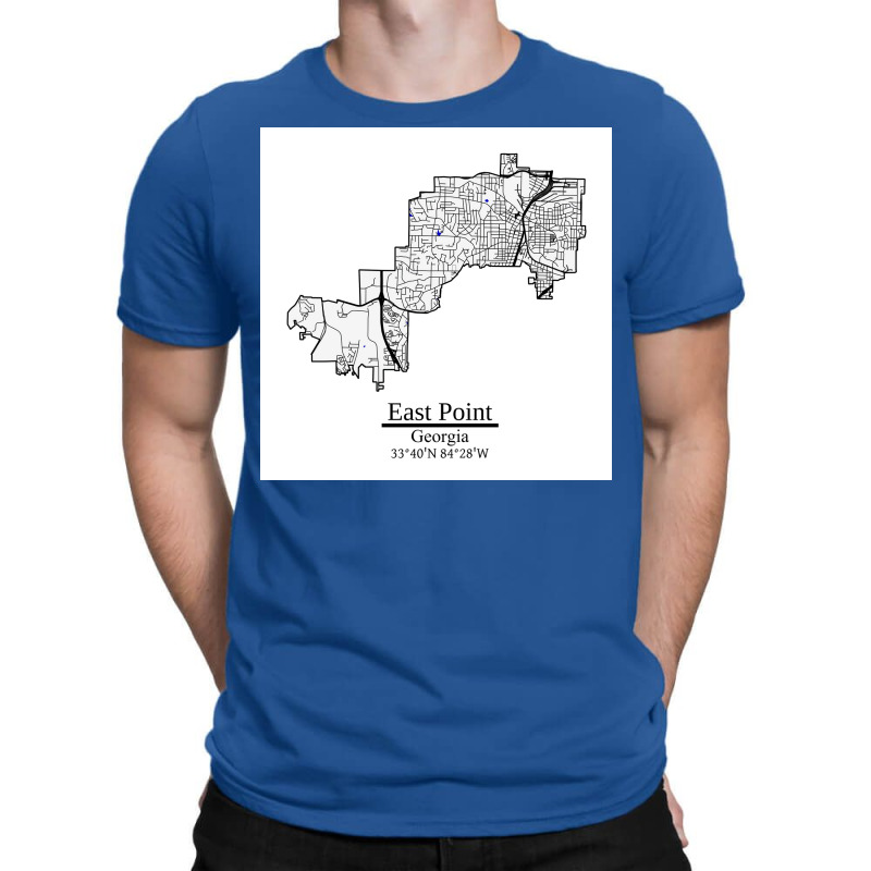 East Point Georgia Road Map Art Blue Rivers And Dark Roads City Limits T-shirt | Artistshot