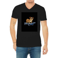 Funny French Bulldog Skateboarding Puppy Gift Poster Retro V-neck Tee | Artistshot