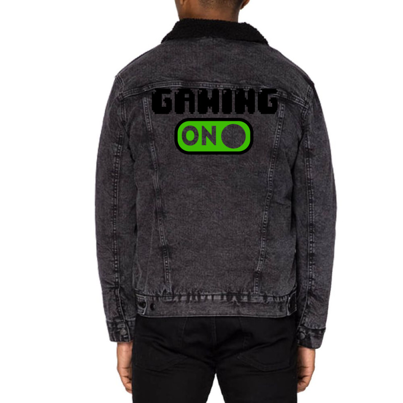 Gaming Mode On Nerd Geek Pc Controller Graphic Gamer Sayings Graphic C Unisex Sherpa-lined Denim Jacket | Artistshot