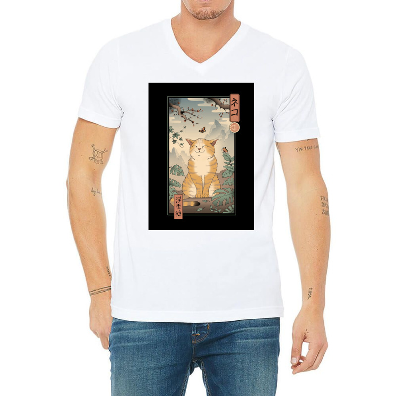 Edo Cat Poster Aesthetic V-neck Tee | Artistshot