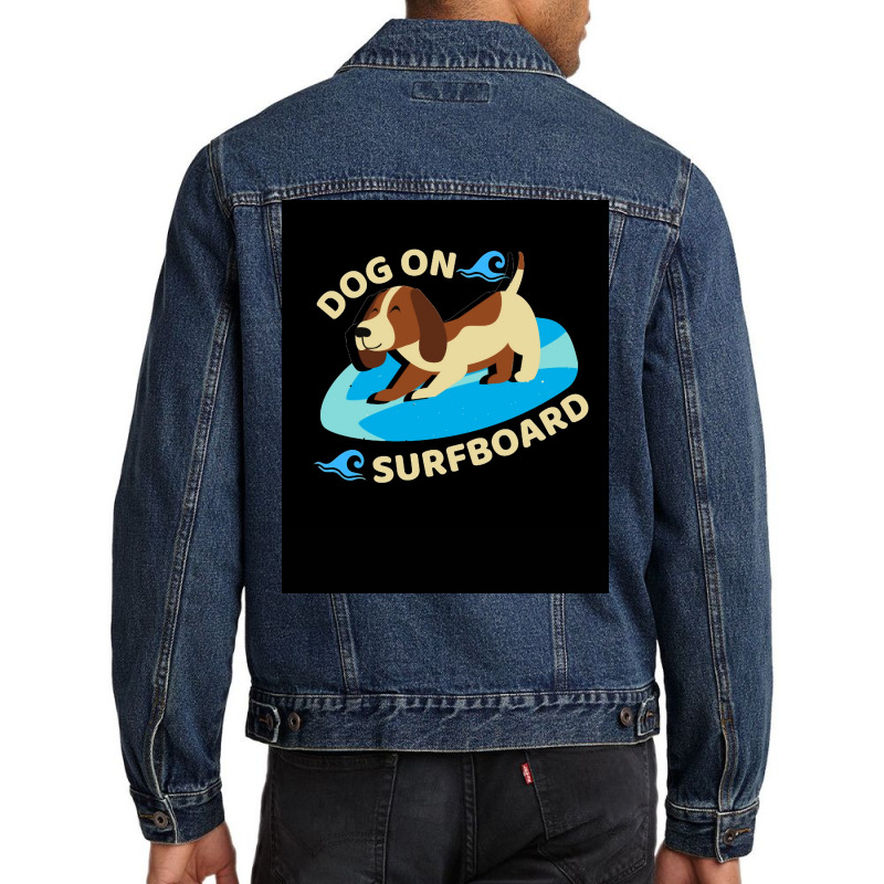 Happy Dog On Surfboard Wave Throw Pillow Tshirt Poster Humor Men Denim Jacket | Artistshot