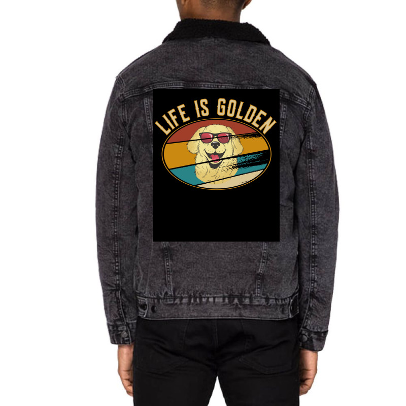 Retro Golden Retriever Life Is Golden Poster Unisex Sherpa-lined Denim Jacket | Artistshot