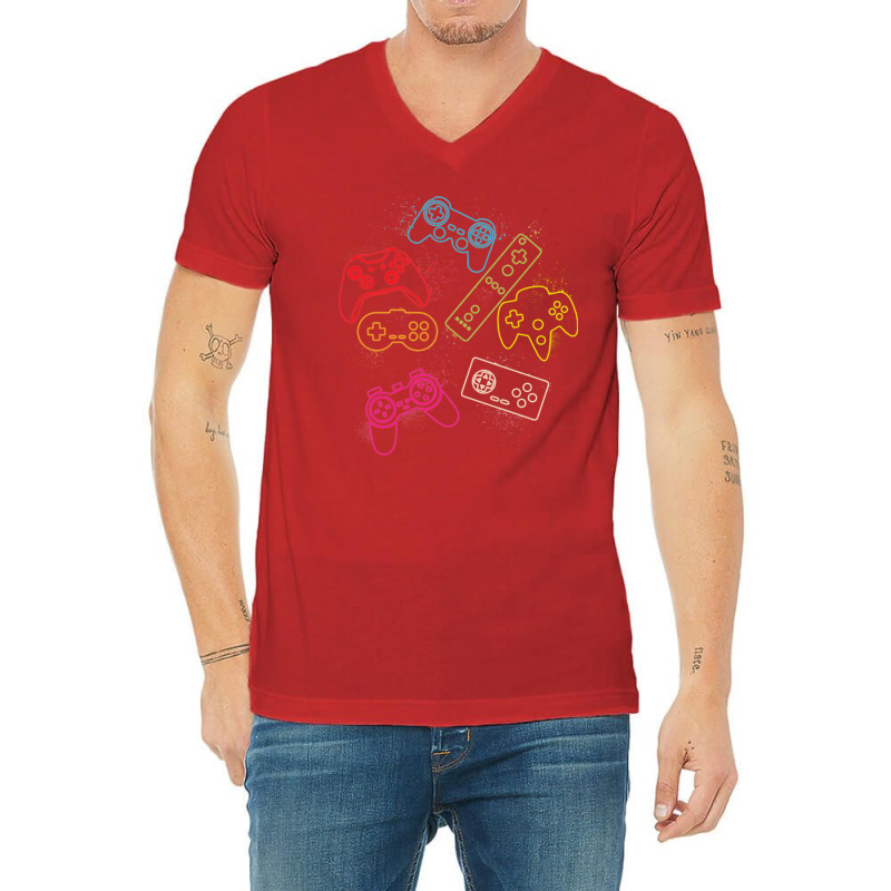 Retro Game Controller Collage Video Gamer Design Classic Tshirt Quote V-neck Tee | Artistshot