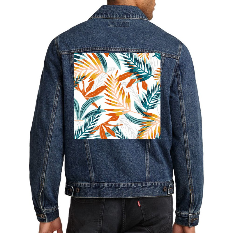 Trend Seamless Pattern Bright Tropical Leaves Plants  Nature Men Denim Jacket | Artistshot