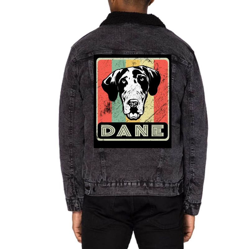 Vintage Dane Dog Gift For Dog Lover Poster Blue Unisex Sherpa-lined Denim Jacket | Artistshot