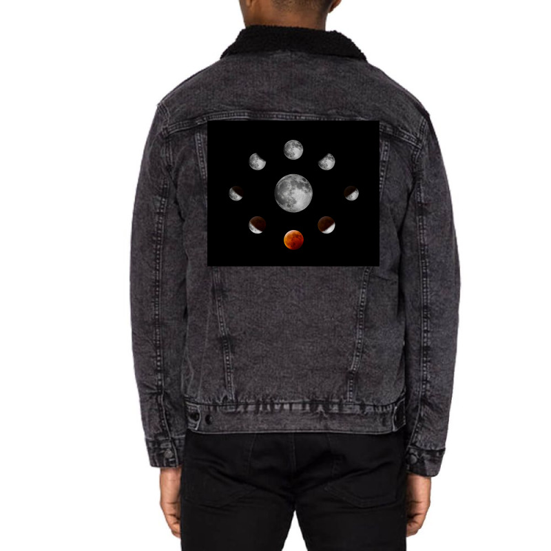 Spectacular Eclipse Stages Poster Travel Unisex Sherpa-lined Denim Jacket | Artistshot