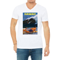 Hawaii Vintage Travel Poster Restored V-neck Tee | Artistshot