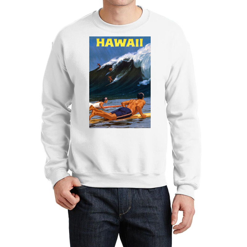 Hawaii Vintage Travel Poster Restored Crewneck Sweatshirt | Artistshot