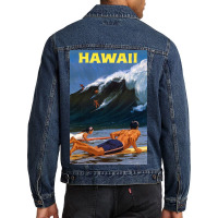 Hawaii Vintage Travel Poster Restored Men Denim Jacket | Artistshot