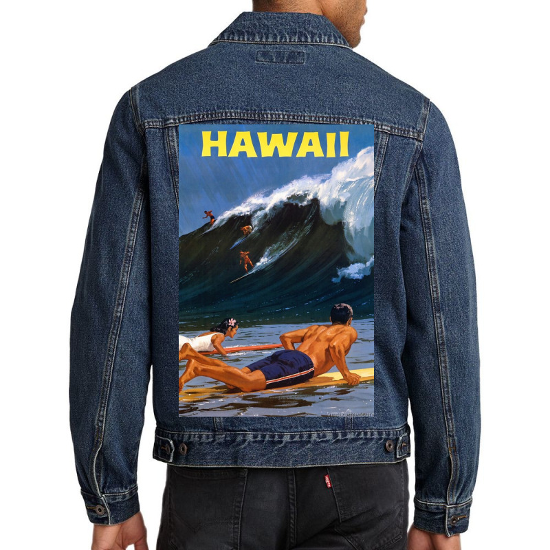 Hawaii Vintage Travel Poster Restored Men Denim Jacket | Artistshot